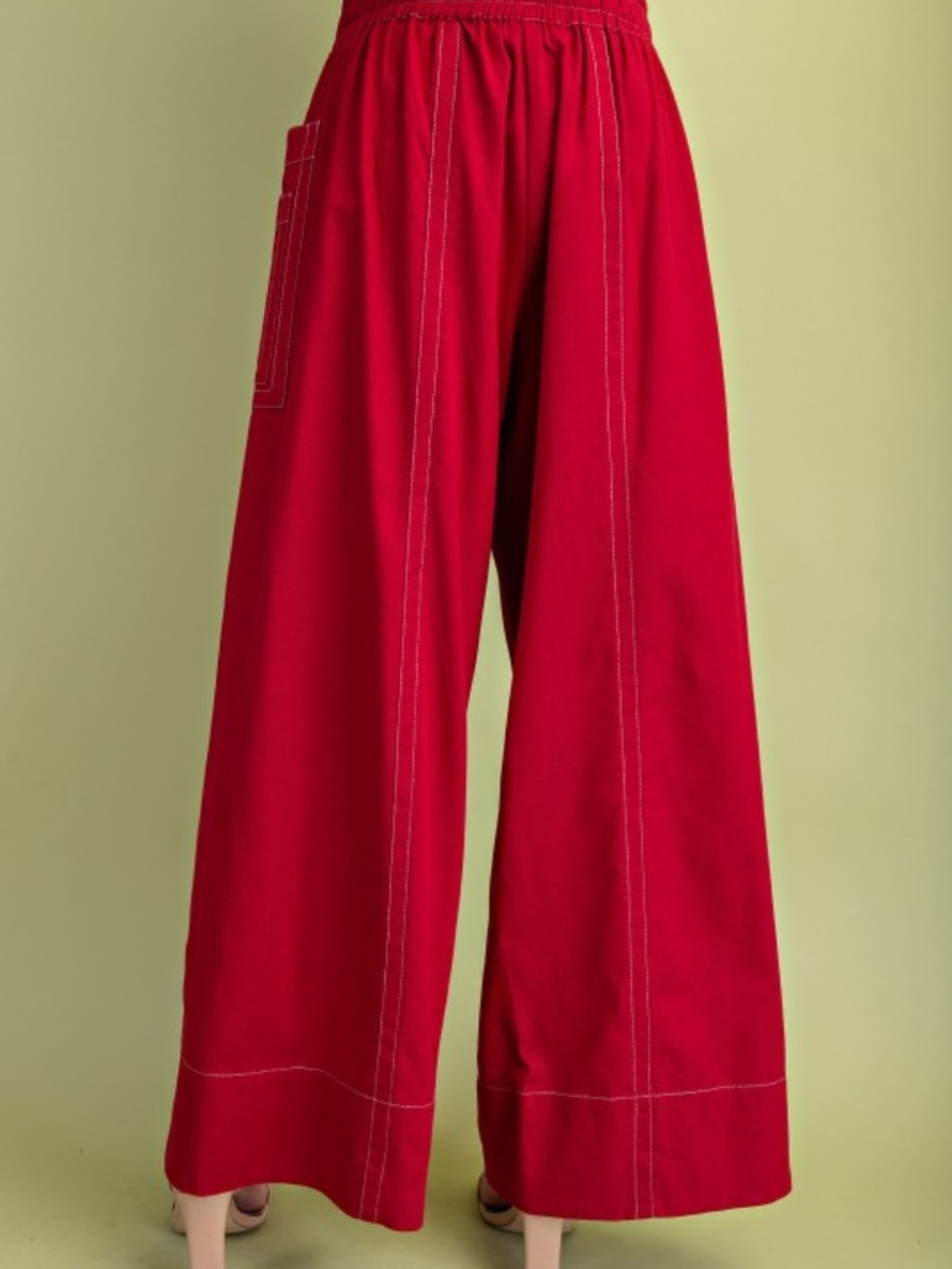 Gigio Red Linen Wide Leg Pants - Picture 3 of 4